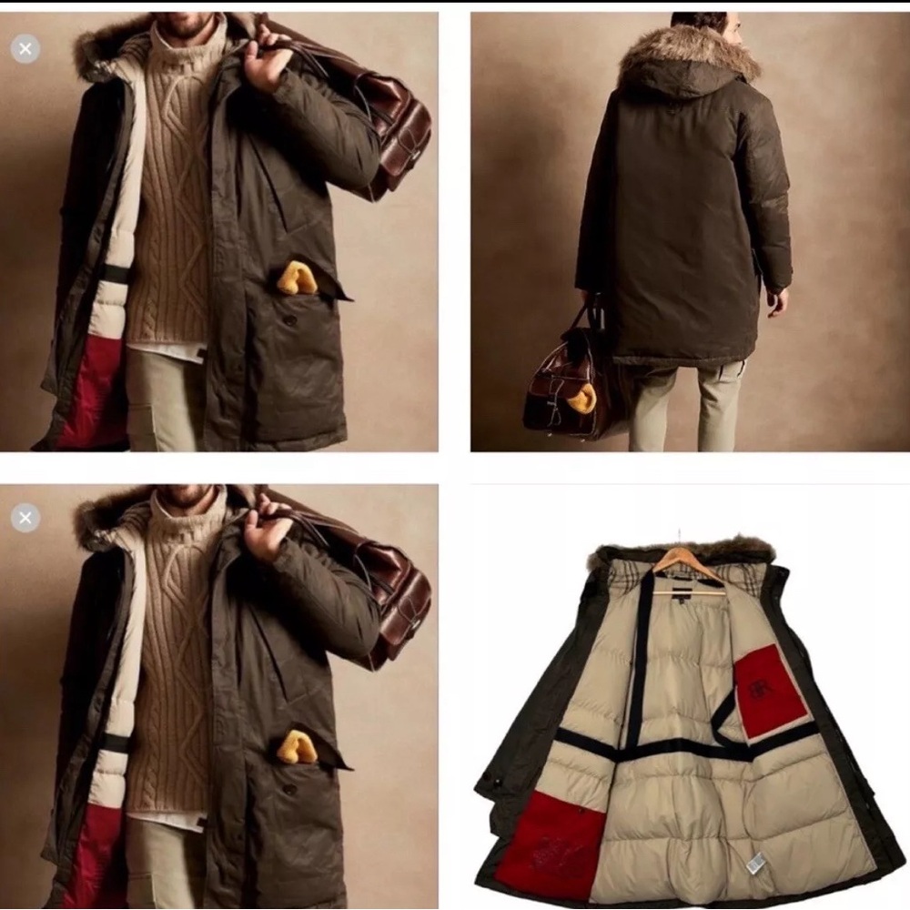 🆕Banana Republic Faux-Fur Snorkel Parka Coat Green Men’s Size XL